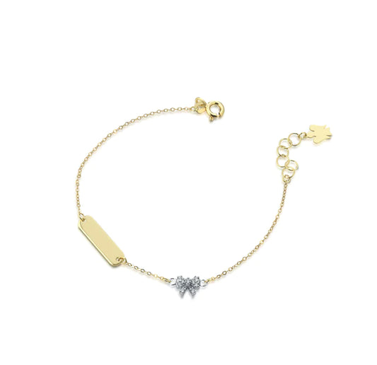 Roberto Giannotti | Bracciale Young con Targhetta, Angelo in Oro Giallo e Fiocco