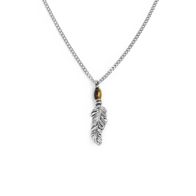 Marlù | Collana piuma pendente con occhio di tigre ovale