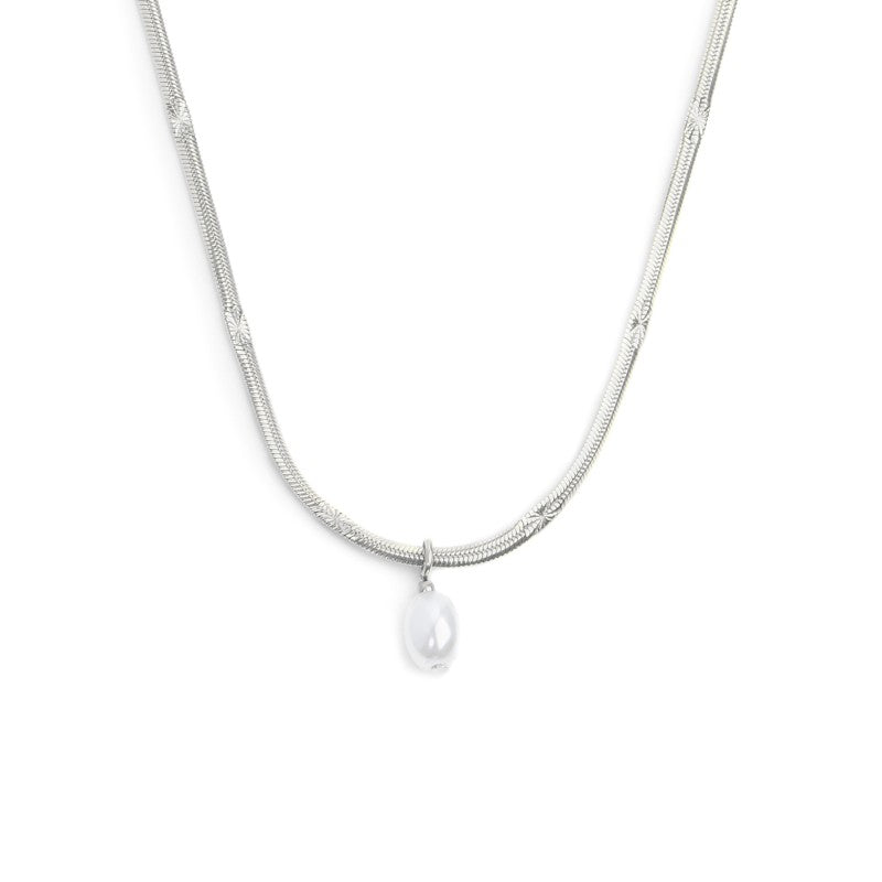 Marlù | Collana catena snake con perla ovale pendente centrale