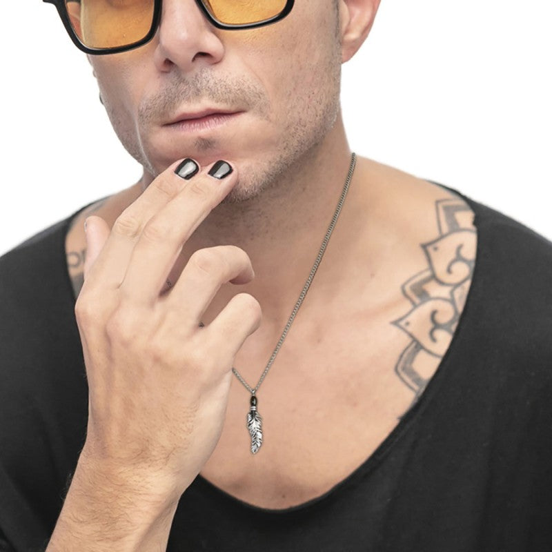 Marlù | Collana piuma pendente con occhio di tigre ovale