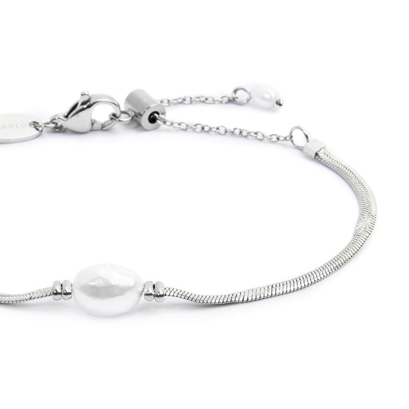 Marlù | Bracciale catena snake con perla ovale centrale