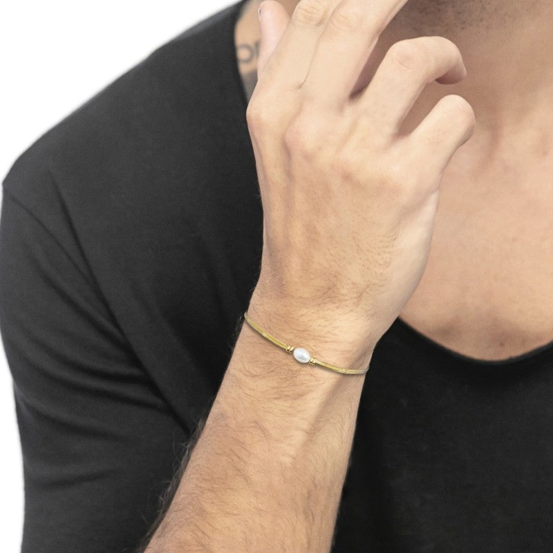 Marlù | Bracciale catena snake con perla ovale centrale