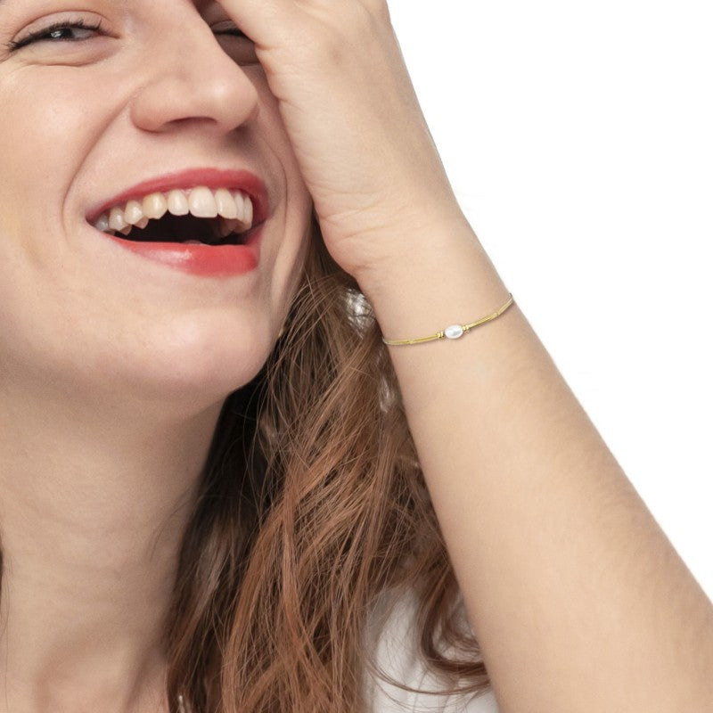 Marlù | Bracciale catena snake con perla ovale centrale