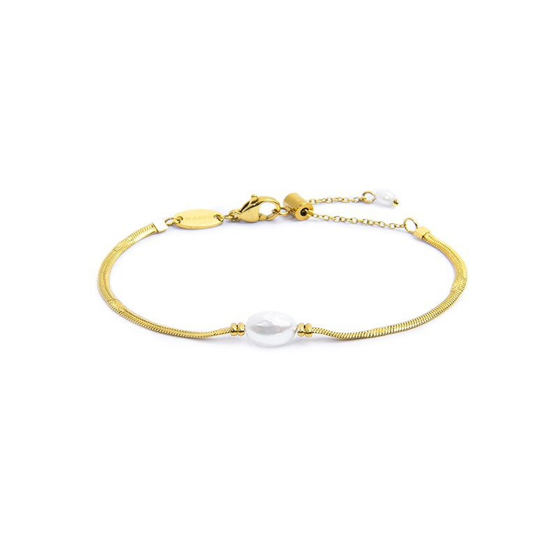Marlù | Bracciale catena snake con perla ovale centrale