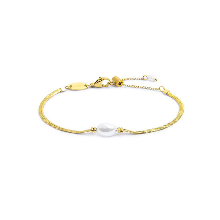 Marlù | Bracciale catena snake con perla ovale centrale