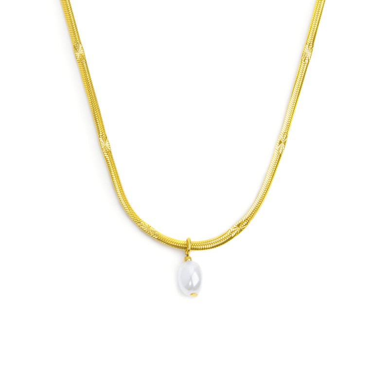 Marlù | Collana catena snake con perla ovale pendente centrale