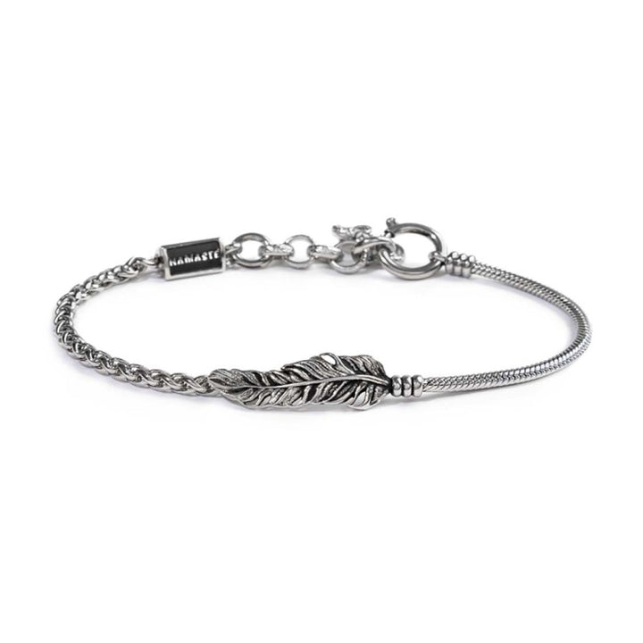 Marlù | Bracciale con piuma con catena snake e sonaglio
