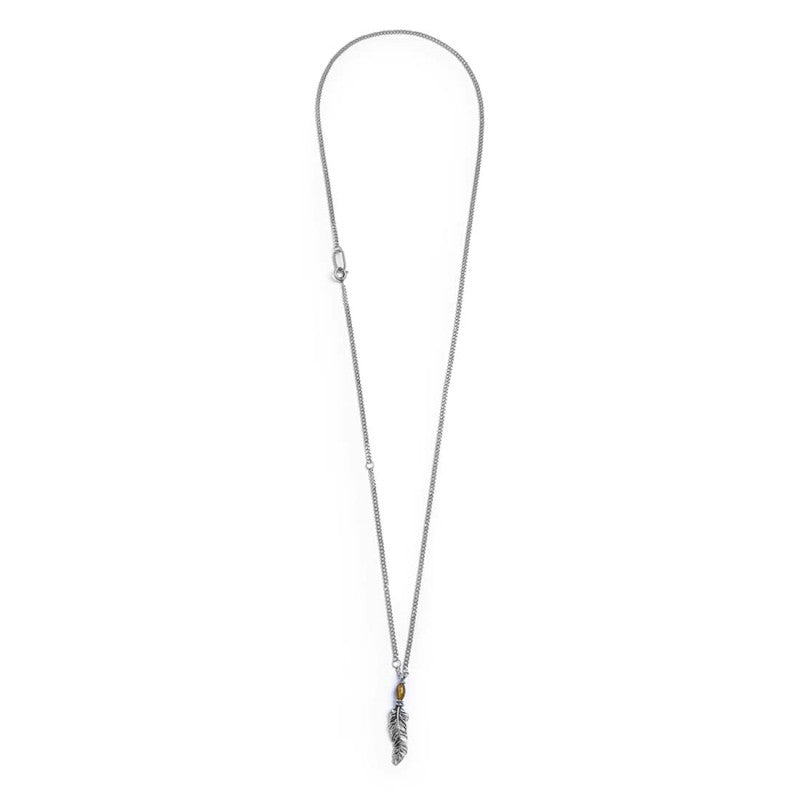 Marlù | Collana piuma pendente con occhio di tigre ovale