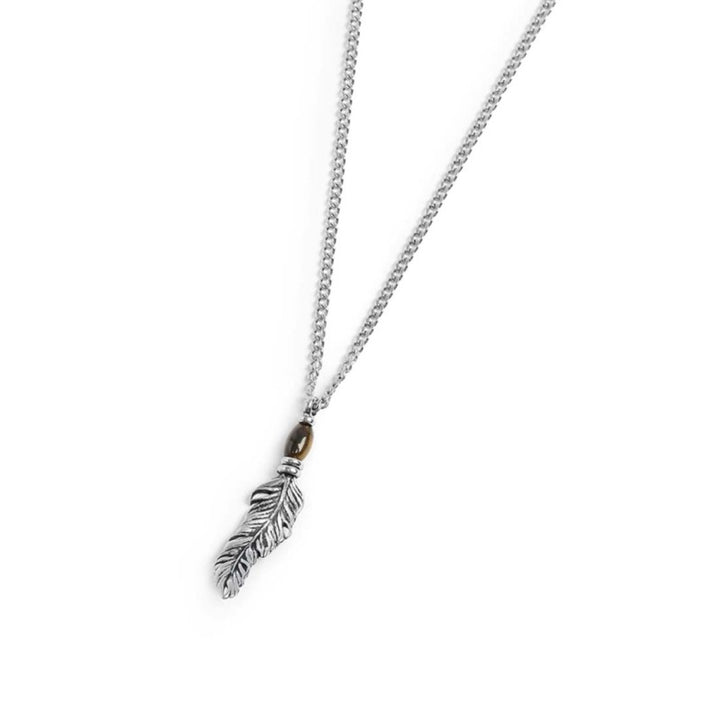 Marlù | Collana piuma pendente con occhio di tigre ovale