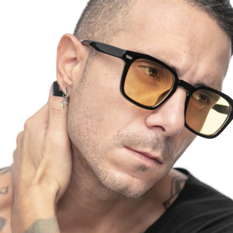 Marlù | Orecchino a cerchio con zirconi con croce pendente con zirconi