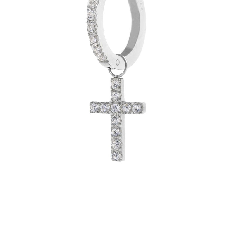 Marlù | Orecchino a cerchio con zirconi con croce pendente con zirconi