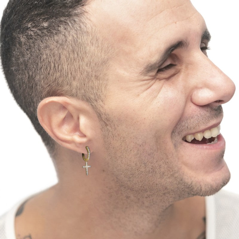 Marlù | Orecchino a cerchio con zirconi con croce pendente con zirconi