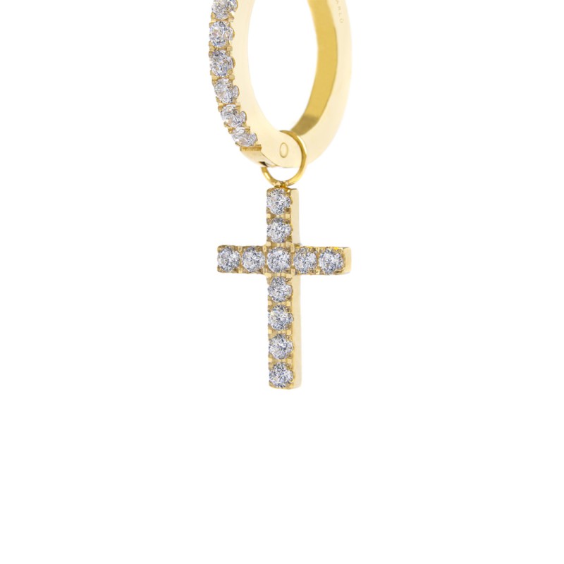 Marlù | Orecchino a cerchio con zirconi con croce pendente con zirconi
