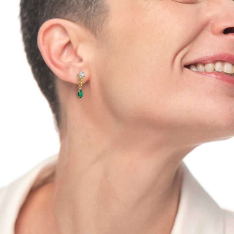 Marlù | Orecchino a lobo catena grumetta con zirconi