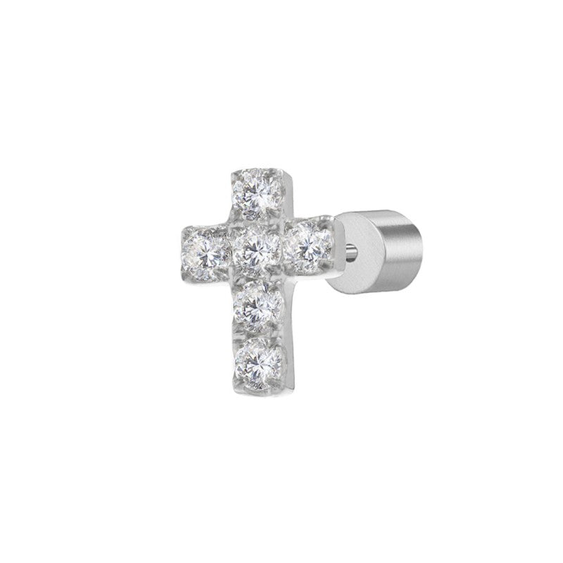 Marlù | Orecchino a lobo con croce pendente con zirconi