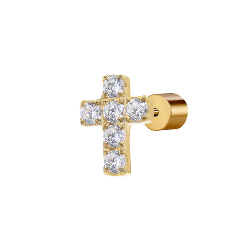 Marlù | Orecchino a lobo con croce pendente con zirconi