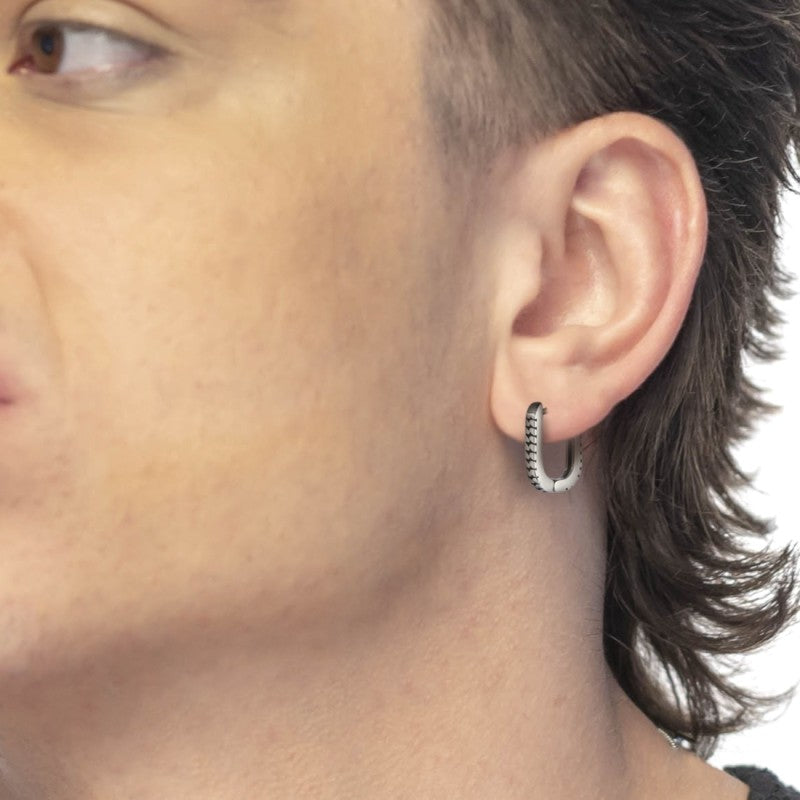 Marlù | Orecchino ovale 1,7 cm trama con black oil opaco |