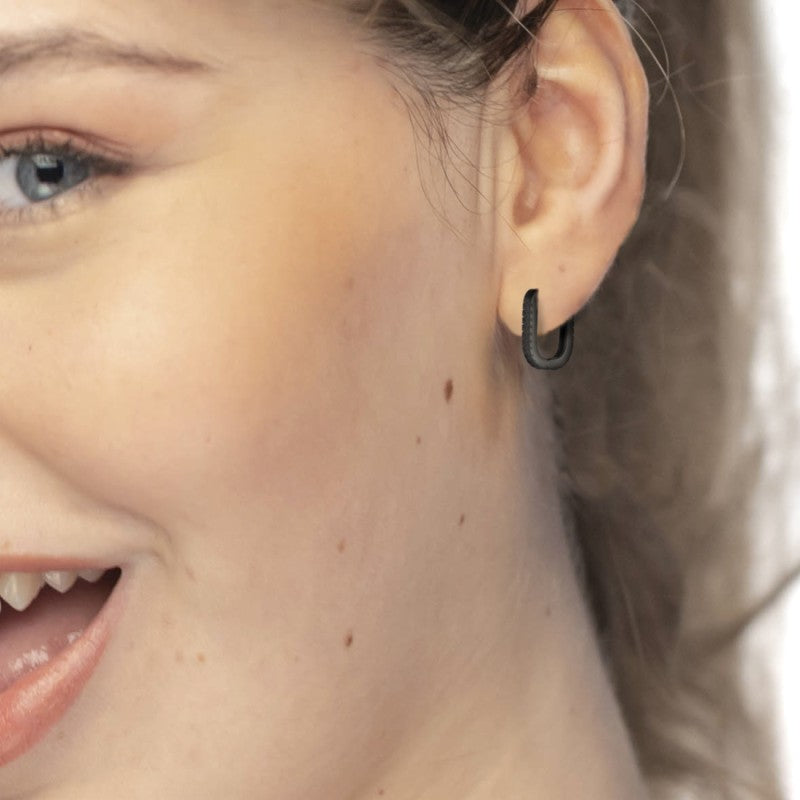 Marlù | Orecchino ovale 1,7 cm trama con black oil opaco |