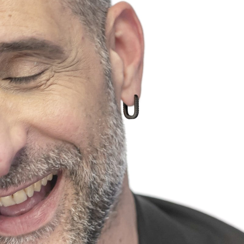 Marlù | Orecchino ovale 1,7 cm trama con black oil opaco |