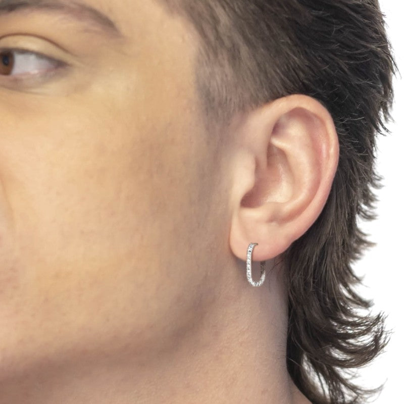 Marlù |Orecchino ovale 2,1 cm trama diamantata