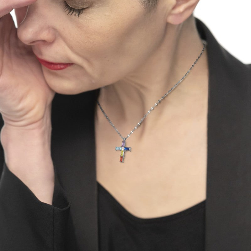 Marlù | Collana croce pendente con cristalli baguette
