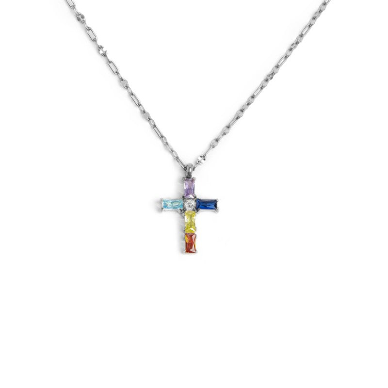Marlù | Collana croce pendente con cristalli baguette