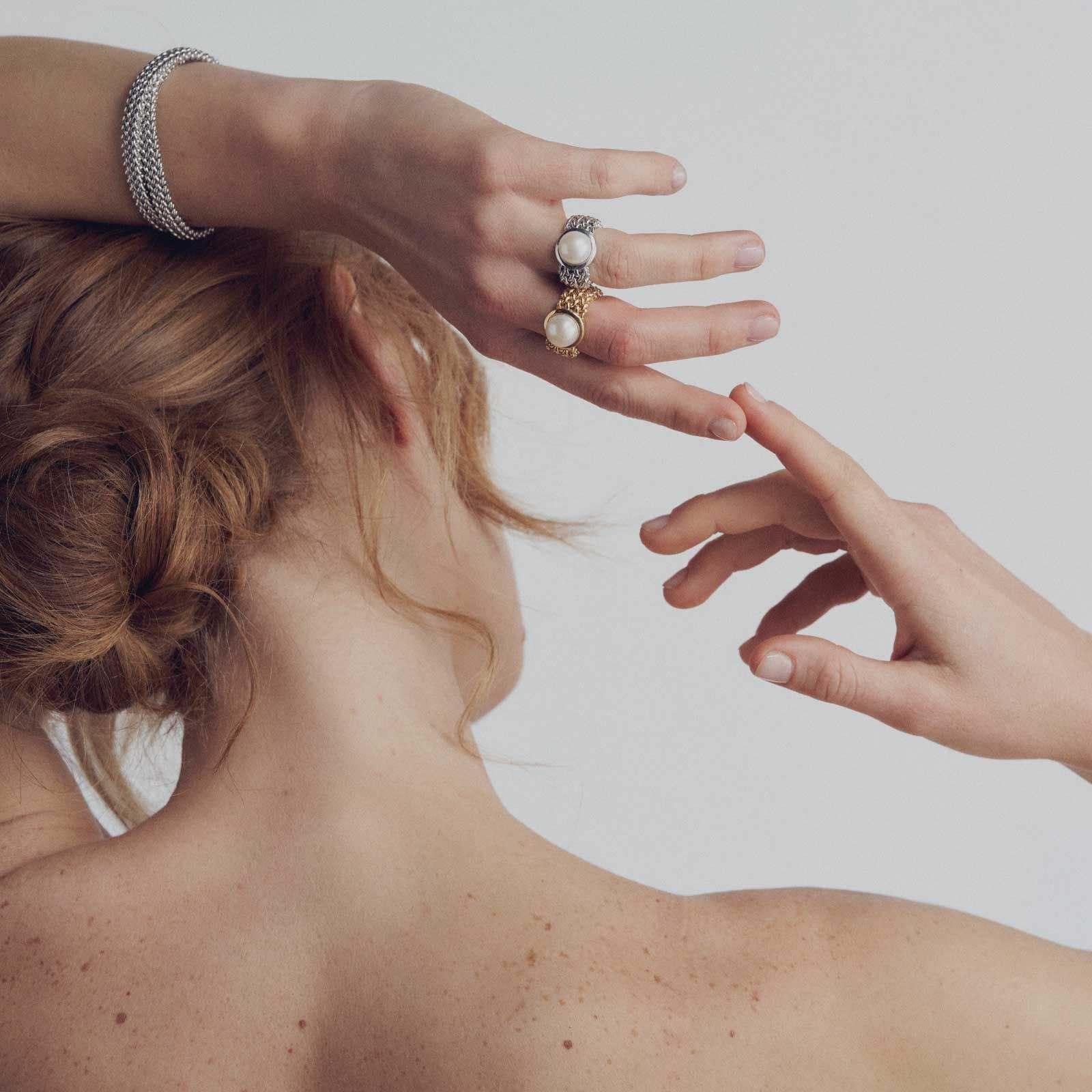 UNOAERRE | Anello in Argento Dorato con Perla Chicco