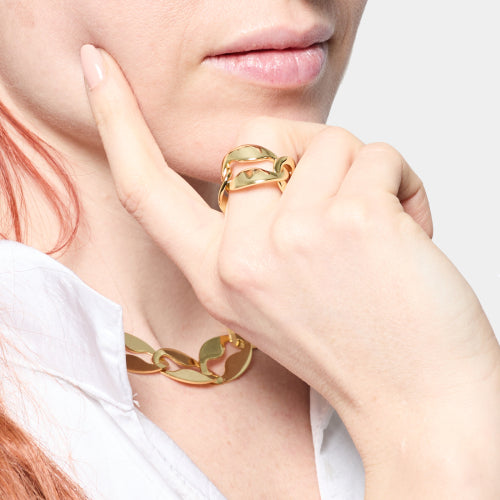 UNOAERRE | Anello maglia marina dorata