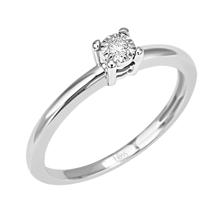 Bliss Gioielli  | Anello solitario Rugiada in oro bianco 18 kt e diamante