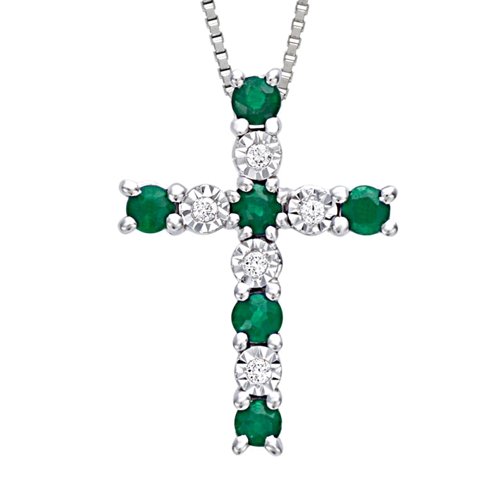 Bliss Gioielli  | Collana Croce con smeraldi e diamanti