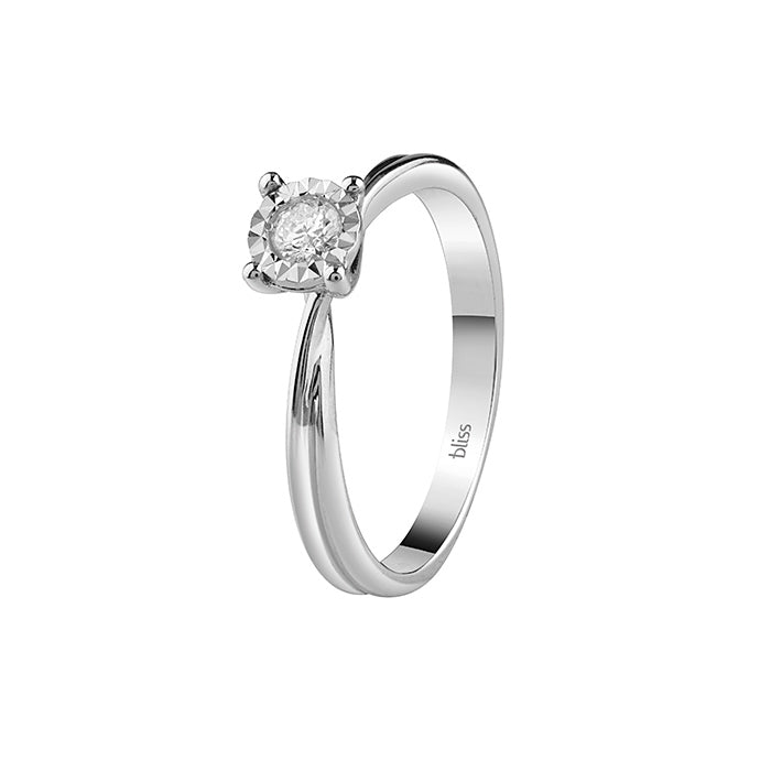 Bliss Gioielli  | Anello solitario Rugiada in oro bianco 18 kt e diamanti
